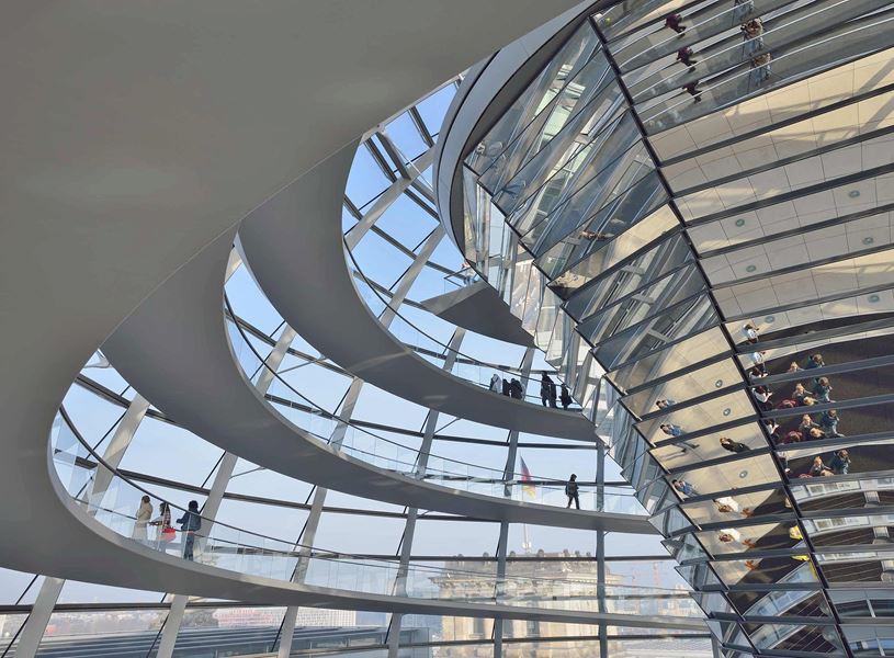 The Reichstag dome interior with spiral walkway in Belin, Germany