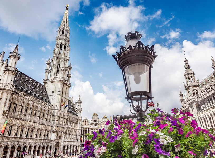 The Grand Place with flower display in Brussels, Belgium