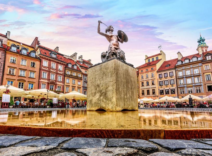 Statue of Saint Anne in Main Square of Warsaw, Poland