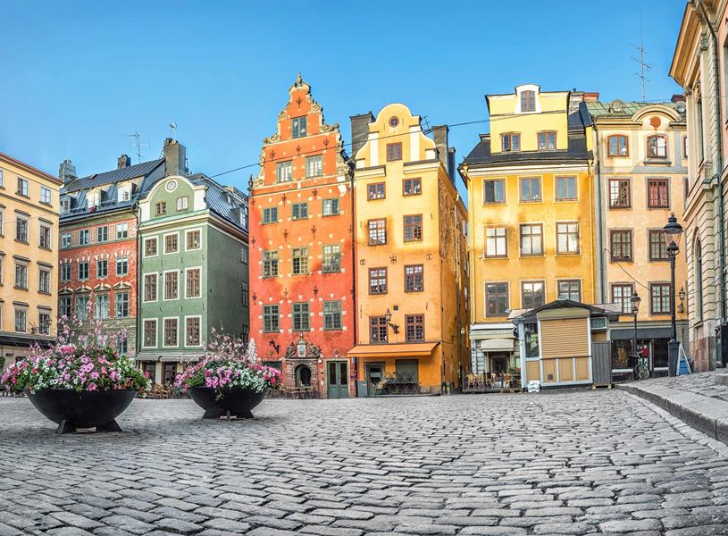 Houses on Stortorget Square in Stockholm, Sweden