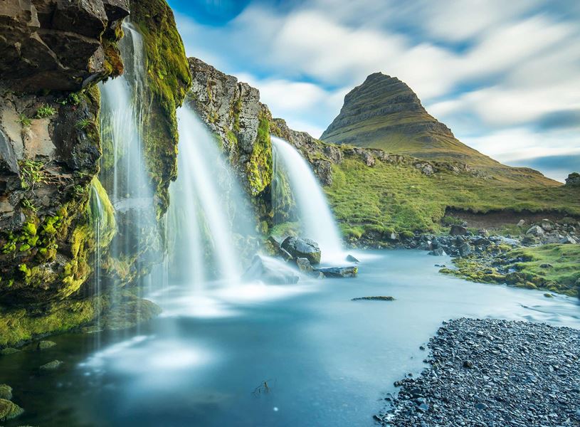 Kirkjufell mountain and waterfall on scenic Snaefellsnes Peninsula, Iceland