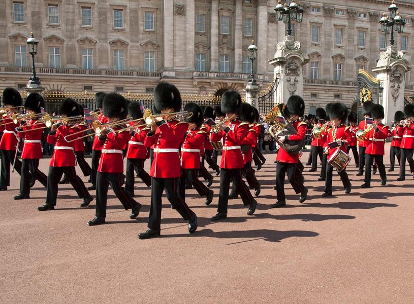 Guards at Buckingham Palace in London, England 