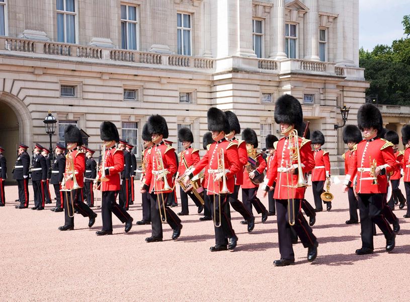 Guards at Buckingham Palace in London, England 