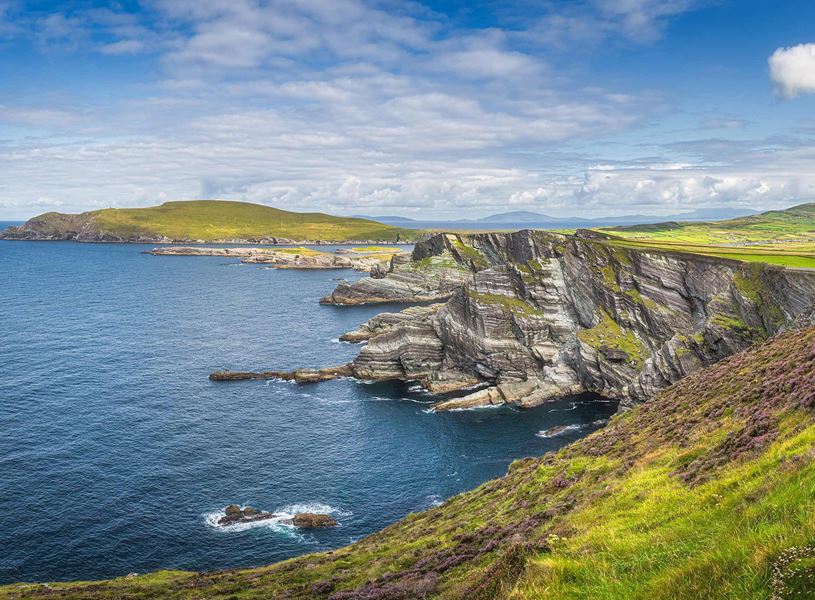 Panoramic view of Kerry Cliffs overlooking the Atlantic Ocean 