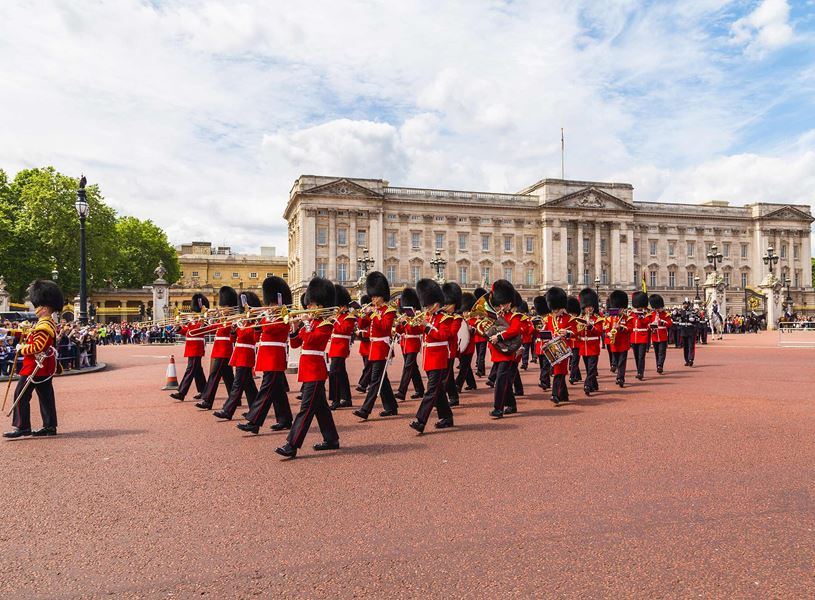 Guards at Buckingham Palace in London, England 