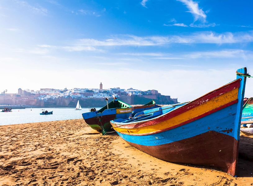 Boats on the beach in Rabat, Morocco