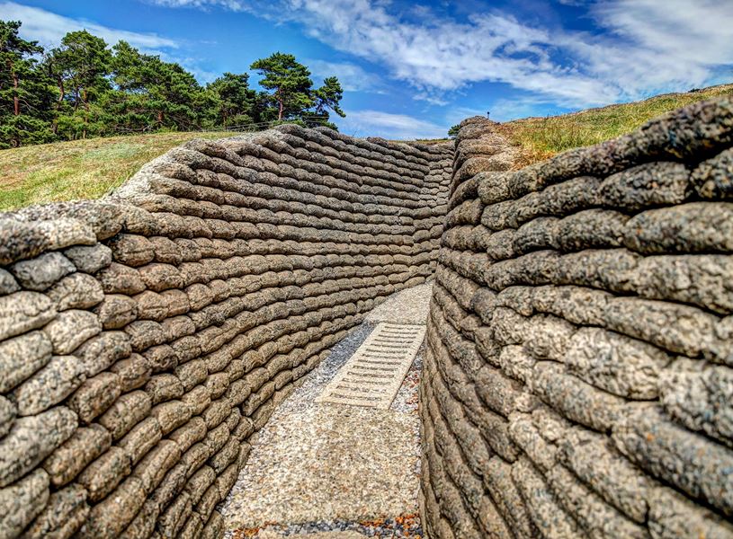 WWI trench and stone path at Vimy Ridge in Somme, France