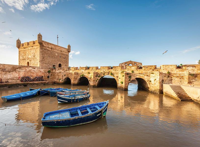 Rowboats at harbour in Essaouira, Morocco