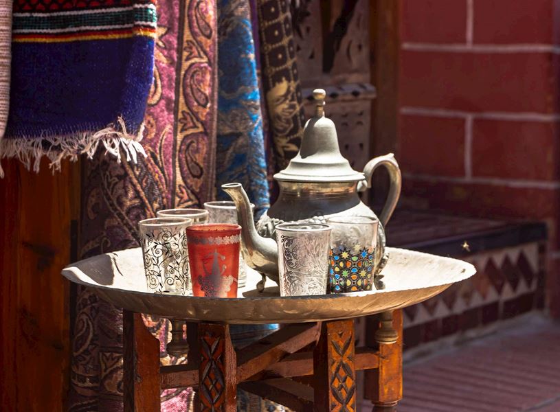Tea Pot and carpets in Casablanca, Morocco