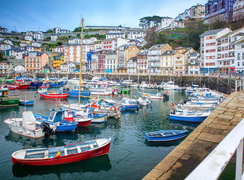 Boats and houses in Luarca, Spain