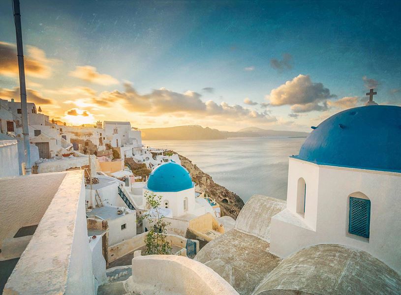 Church and Houses in Santorini, Greece