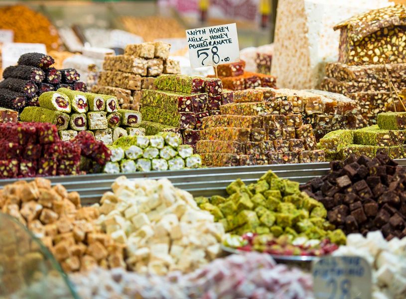 Food Market and Turkish Delight in Istanbul, Turkey