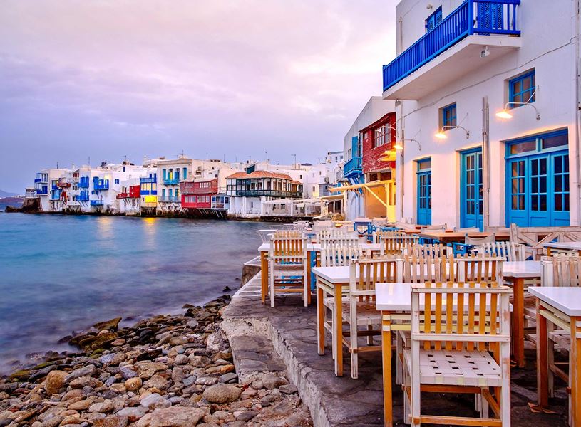 Chairs and Tables, Little Venice in Mykonos, Greece