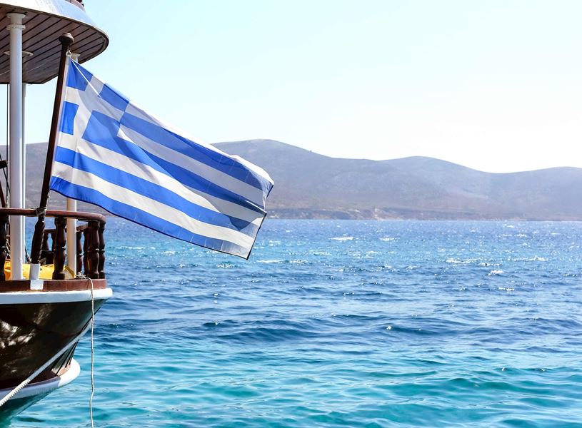 Flag, Ship in Ocean, Athens, Greece