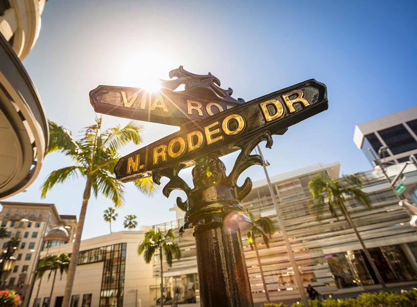 Rodeo Drive sign in Beverly Hills, Los Angeles, California, USA