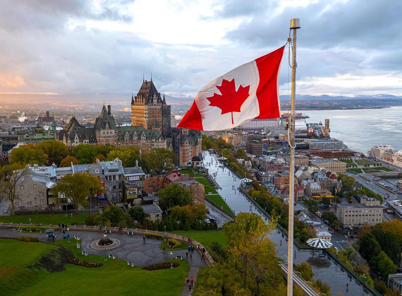Flag over Old Quebec City, Canada