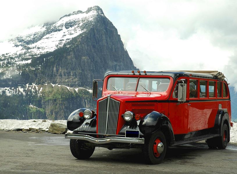 Red Jammers Bus at Waterton Lakes National Park, Canada