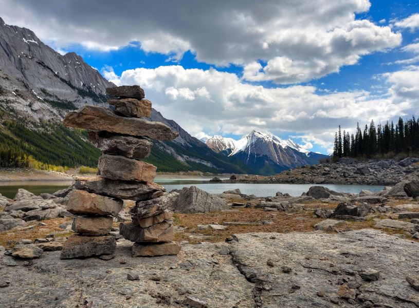 Inukshuk in Rocky Mountains National Park, Canada