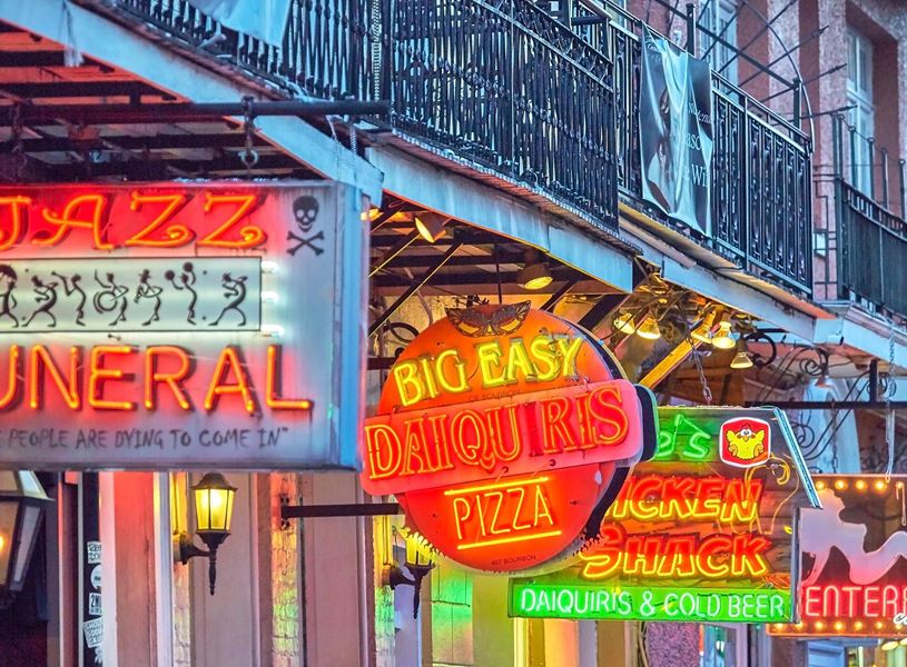 Signs on Bourbon Street in New Orleans, USA