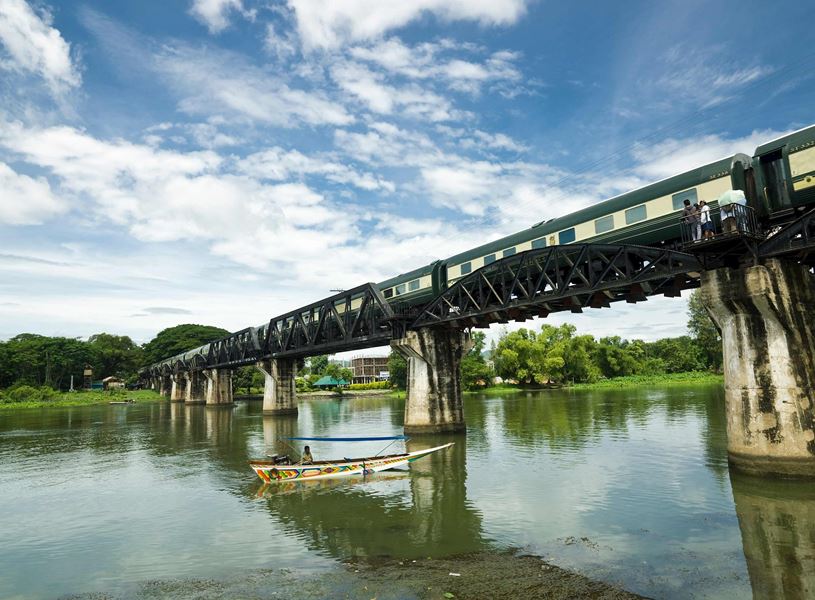 Train crossing River Kwai in Kanchanaburi, Thailand