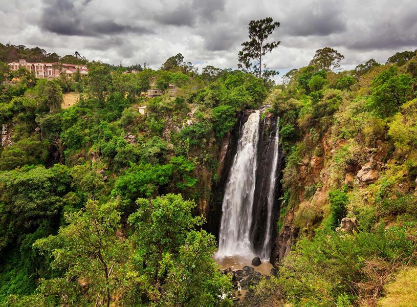 Thomson's Falls with buildings behind in Aberdare Range, Kenya