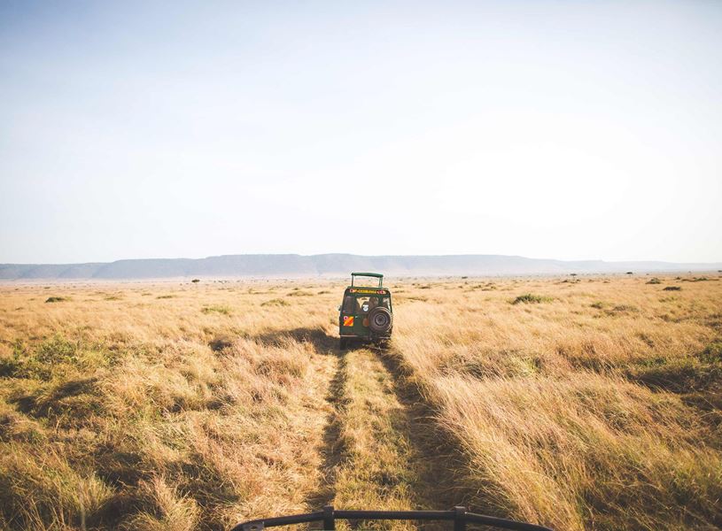 Safari Jeep driving through grass at Samburu National Reserve, Kenya