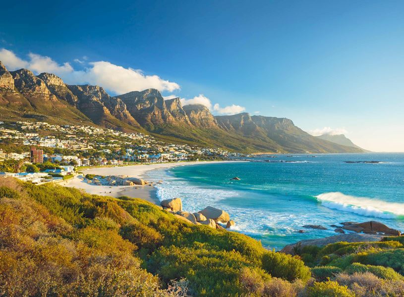 Turquoise sea with Twelve Apostles mountains in Cape Town, South Africa