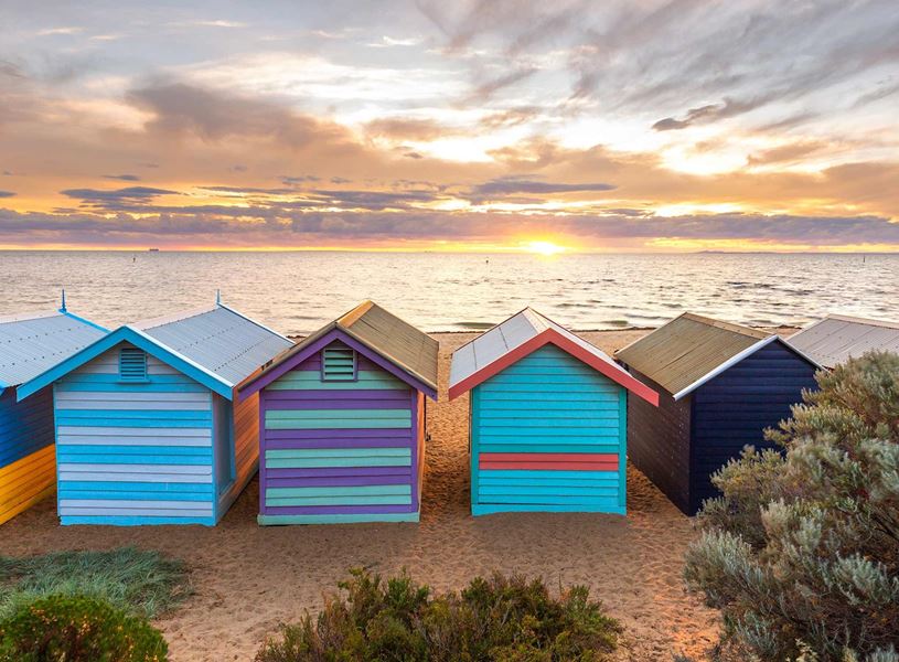 Bathing houses on Brighton Beach in Melbourne, Australia