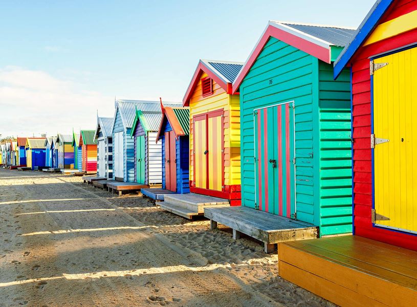 Bathing houses on Brighton Beach in Melbourne, Australia