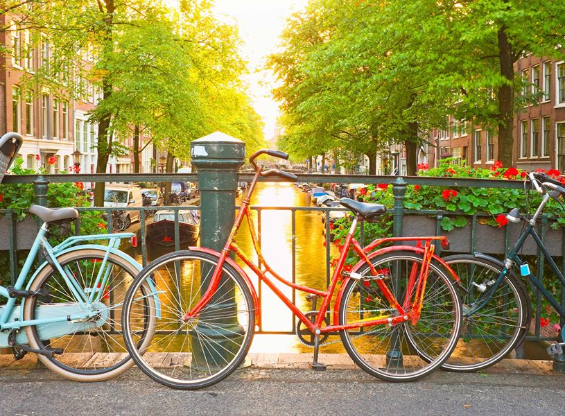 Bike and Canal in Amsterdam, Netherlands