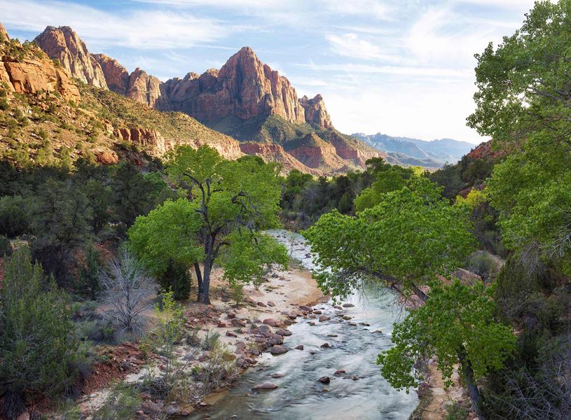 River and Mountains in Zion National Park, USA