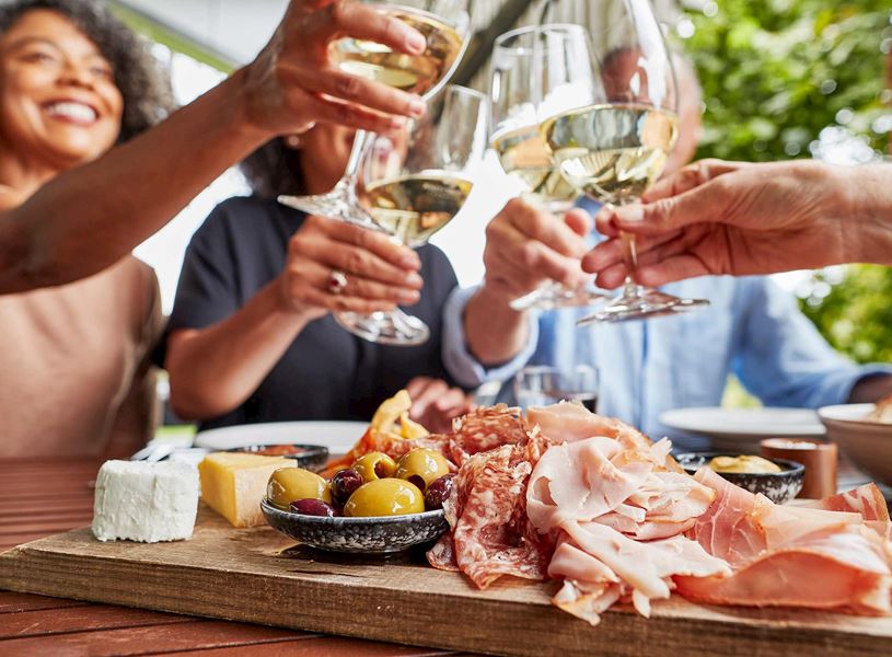 People and food board at Josef Chromy Wines, Launceston, Austalia