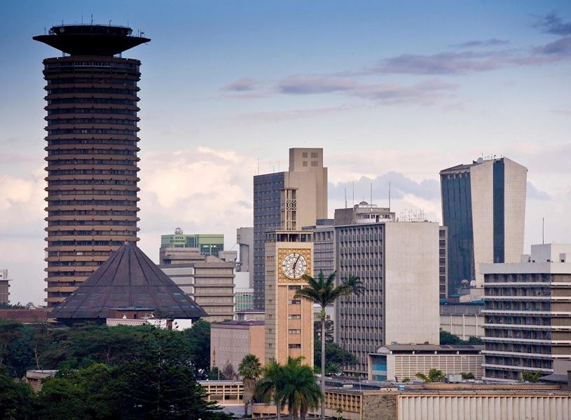Nairobi city skyline with Kenyatta International Conference Centre tower in Kenya