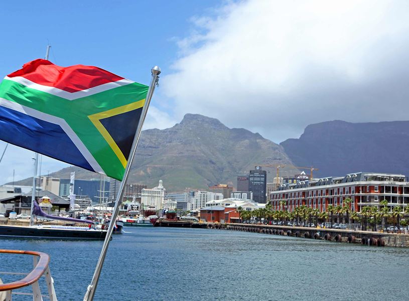 Flag at harbour in Cape Town, South Africa