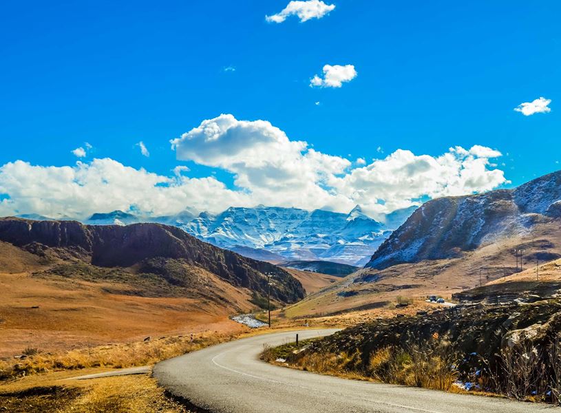 Underberg landscape under blue sky in Southern Drakensberg, South Africa