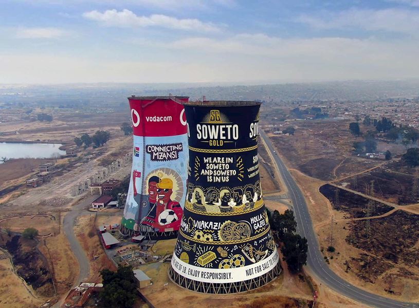 Aerial view of Orlando Power Station cooling towers, Soweto, Johannesburg