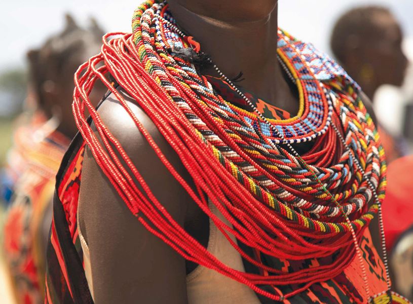 Close up of African jewellery on a person, South Africa