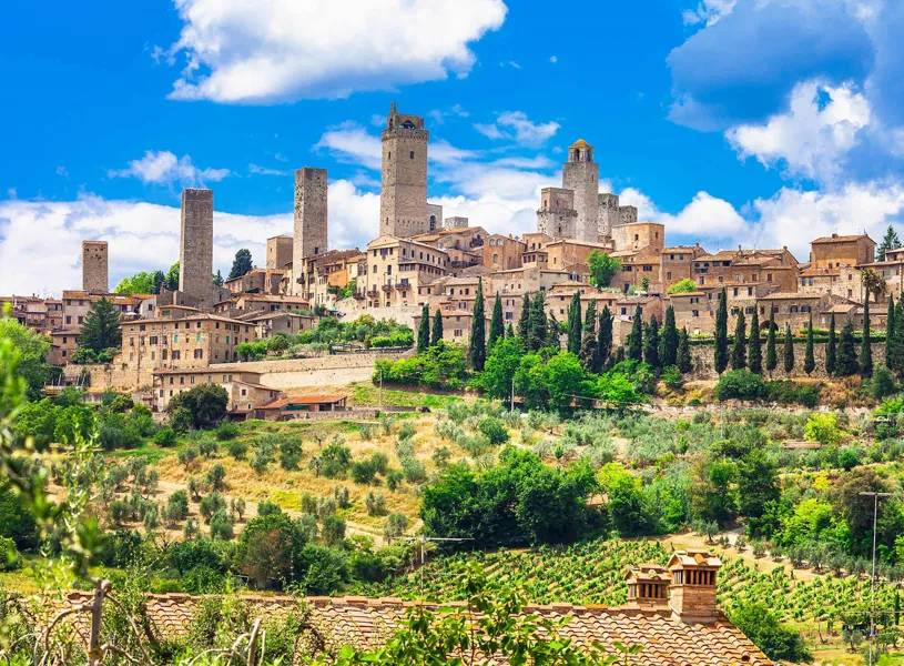Panoramic view of San Gimignano in Tuscany, Italy
