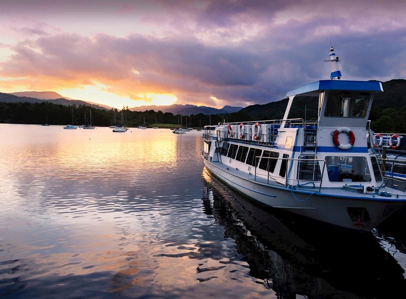 Boat docked on Lake Windermere, England