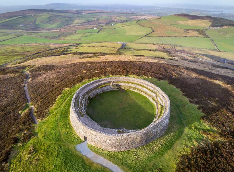 Grianan of Aileach stone ring fort on hilltop in Donegal, Ireland