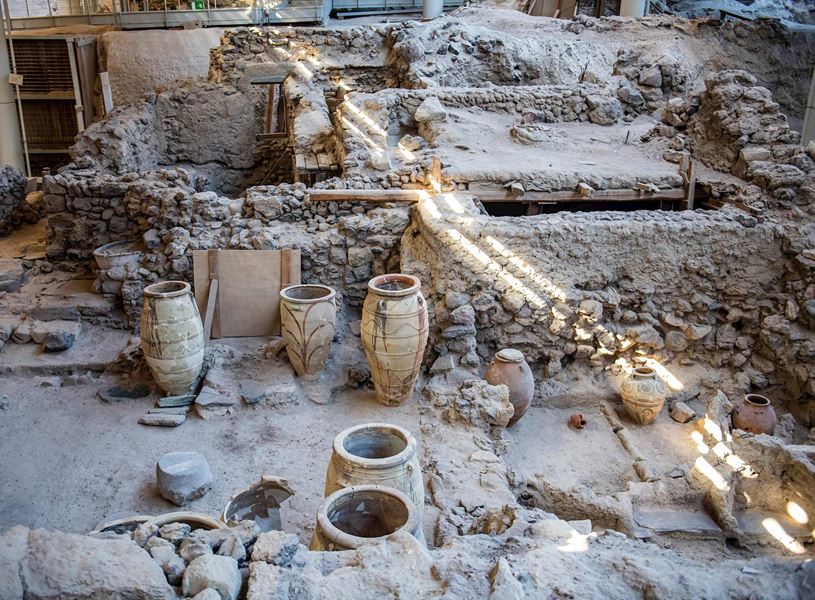 Village excavations in Akrotiri, Santorini, Greece