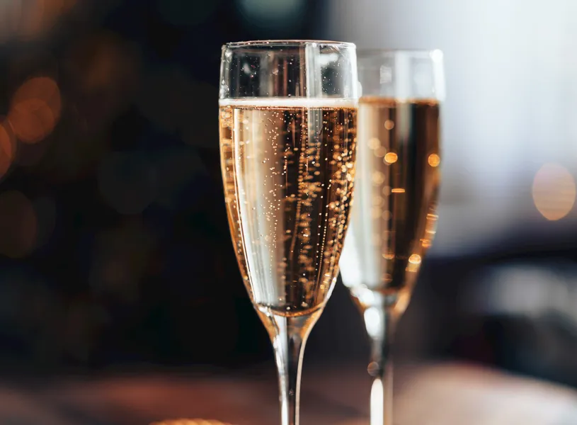 Champagne flutes at the welcome reception at Chateaux De Cruix, in France