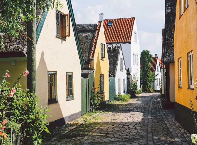 Colourful traditional Danish houses in Dragør, Denmark
