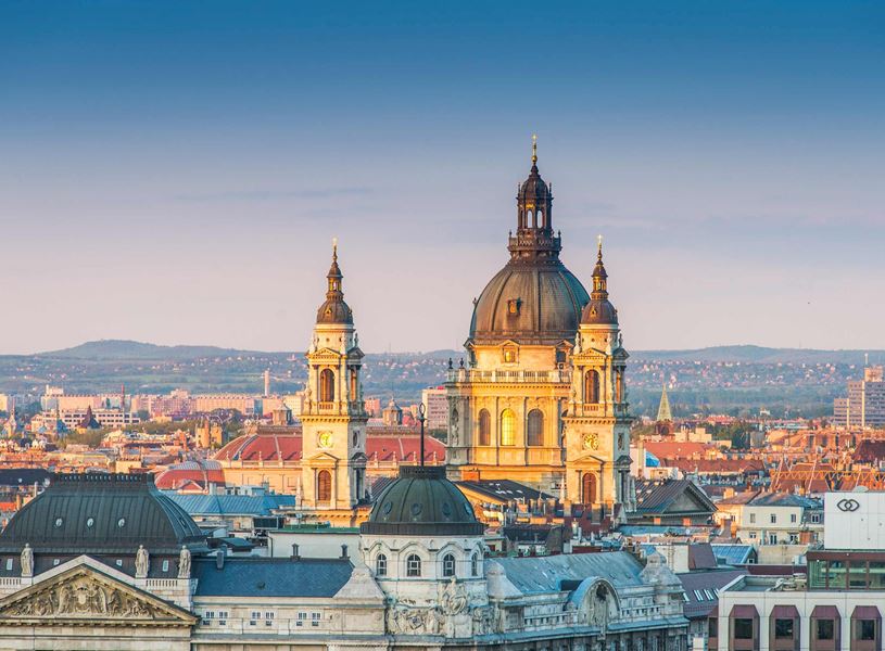 Panoramic view of Budapest with St. Stephen’s Basilica and cityscape