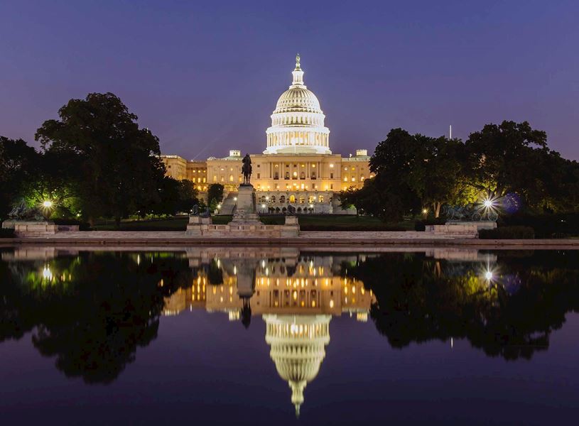See the Capitol, the White House and the Jefferson Memorial lit up at night on the Washington Illumination Tour, USA 