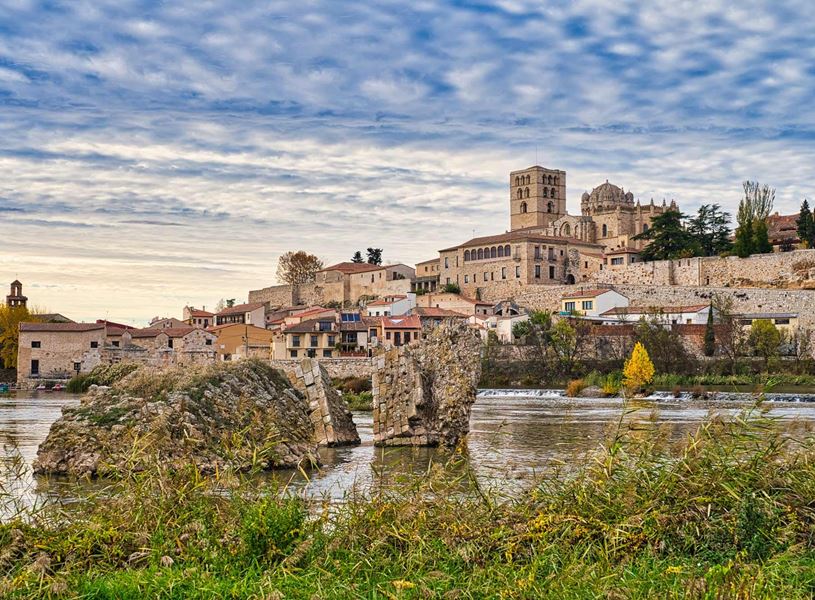 View of Zamora cathedral and Douro River, Zamora, Spain
