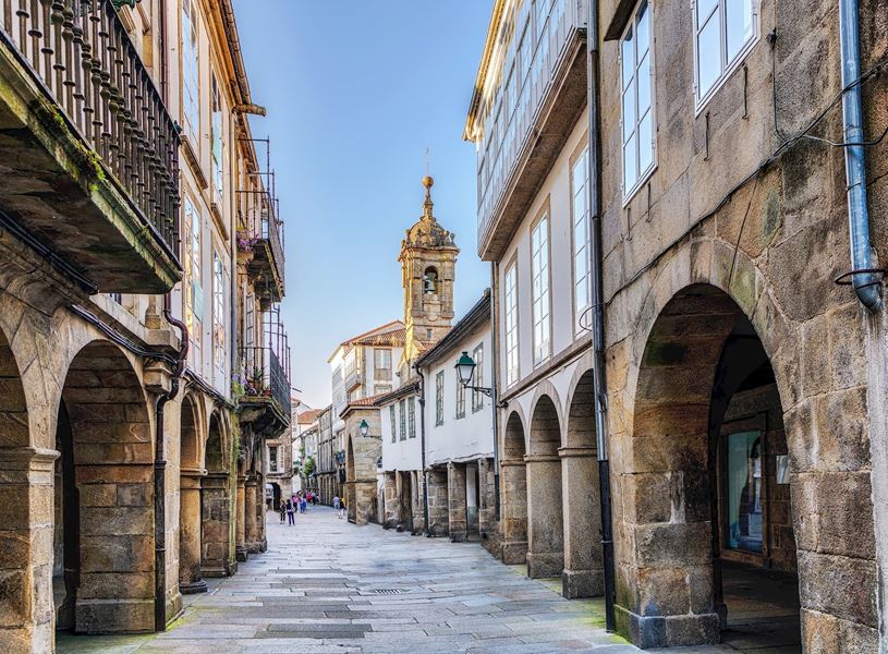 Narrow streets of Santiago de Compostela, Spain
