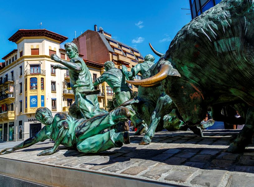 Monument of Encierro Running of the Bulls in Pamplona, Spain
