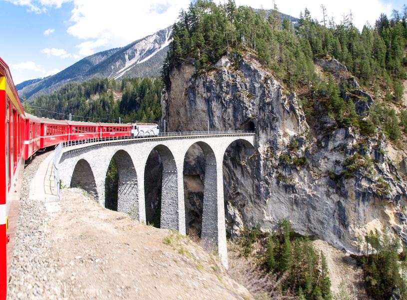 Travel on the Glacier Express over Landwasser Viaduct, Switzerland