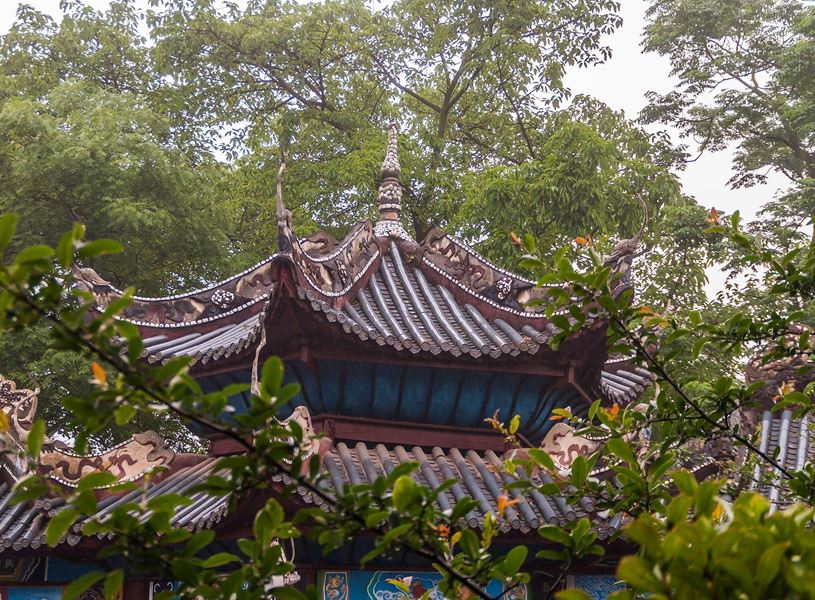 Closeup of Roof structure at religious Ghost City, Fengdu, China